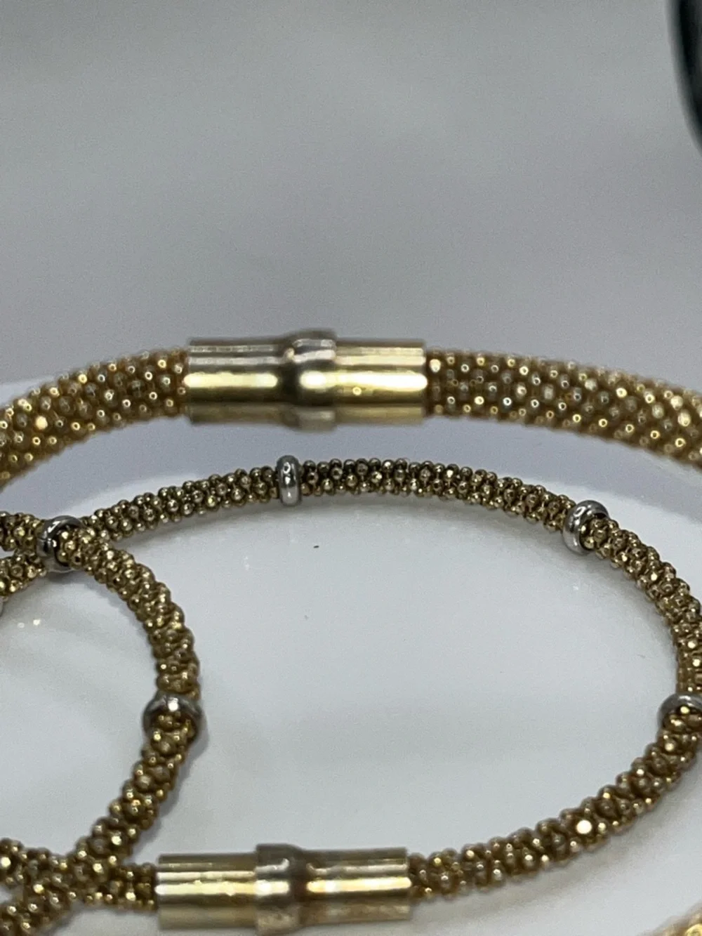Gold Mesh Tube Bangle Bracelet 925 Italy - Picture 6 of 11